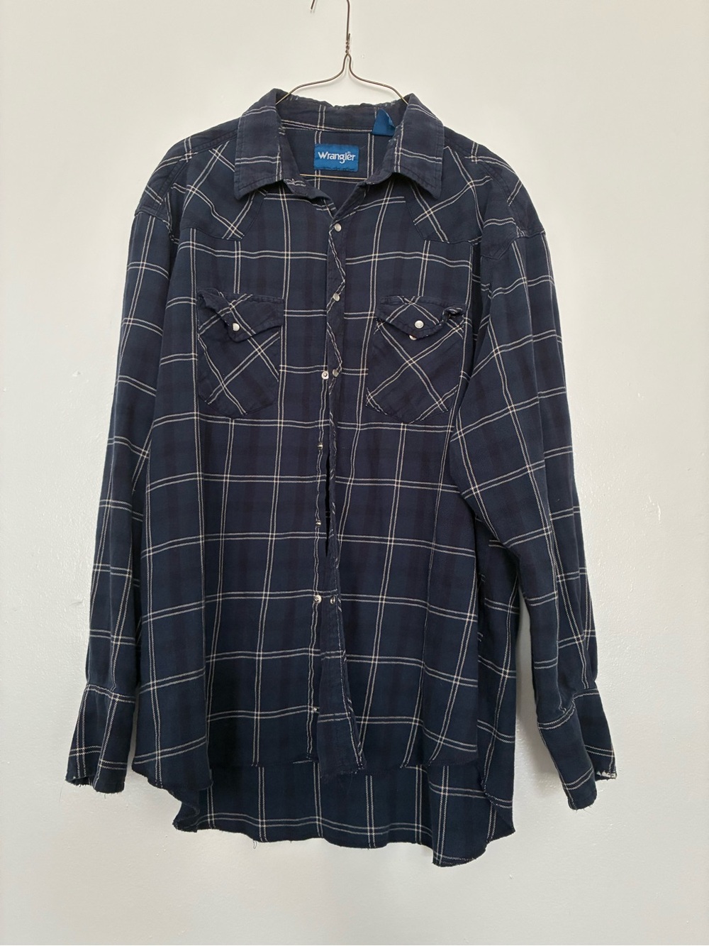 Wrangler Navy and White Plaid Button-Down Shirt